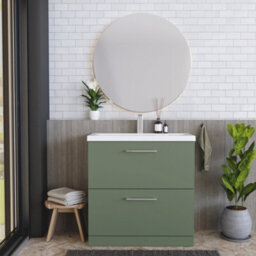 Balterley Level Modern Bathroom 2 Soft-Close Drawer & Mid-Edge Floor-Standing Vanity Unit Basin, Satin Green, 800mm - thumbnail 2