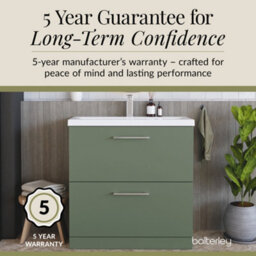 Balterley Level Modern Bathroom 2 Soft-Close Drawer & Mid-Edge Floor-Standing Vanity Unit Basin, Satin Green, 800mm - thumbnail 6