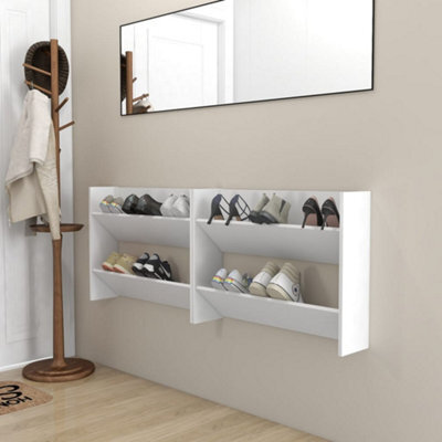 Berkfield Wall Shoe Cabinet 2 Pcs White 80X18X60 Cm Engineered Wood - image 1
