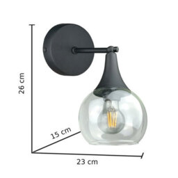 Luminosa Lighting Luminosa Star Dome Wall Lamp Black Transparent Glass Shade 1X E27 - thumbnail 3