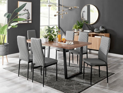 Furniturebox Kylo Brown Wood Effect Dining Table & 6 Grey Milan Black Leg Chairs - image 1