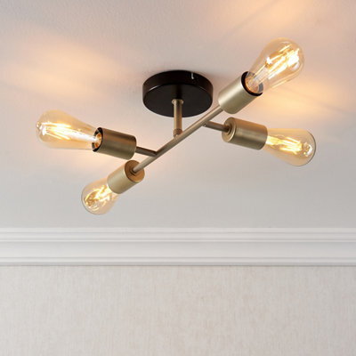Flux Satin Steel Gold Effect 4 Lamp Ceiling Light - image 1