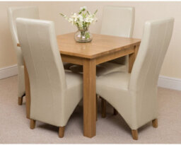 That's Furniture Oslo 90 X 90 Cm Oak Small Dining Table And 4 Chairs Dining Set With Lola Ivory Leather Chairs