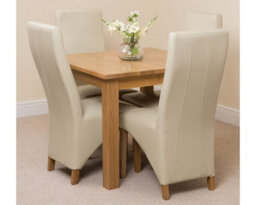 That's Furniture Oslo 90 X 90 Cm Oak Small Dining Table And 4 Chairs Dining Set With Lola Ivory Leather Chairs - thumbnail 2