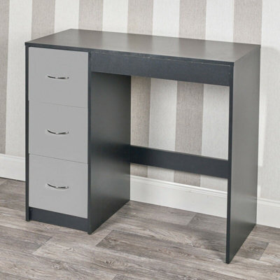 Urbn-Living Urbnliving Height 79.5Cm 3 Drawer Wooden Bedroom Dressing Computer Work Table Desk Black Carcass And Grey Drawers Jewellery - image 1