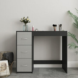 Urbn-Living Urbnliving Height 79.5Cm 3 Drawer Wooden Bedroom Dressing Computer Work Table Desk Black Carcass And Grey Drawers Jewellery - thumbnail 3