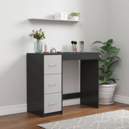 Urbn-Living Urbnliving Height 79.5Cm 3 Drawer Wooden Bedroom Dressing Computer Work Table Desk Black Carcass And Grey Drawers Jewellery - thumbnail 4