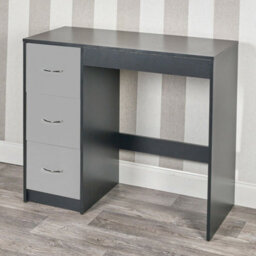Urbn-Living Urbnliving Height 79.5Cm 3 Drawer Wooden Bedroom Dressing Computer Work Table Desk Black Carcass And Grey Drawers Jewellery