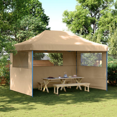 Walplus Foldable Party Tent Garden Gazebo Canopy Pop-Up With 3 Sidewalls Beige - image 1