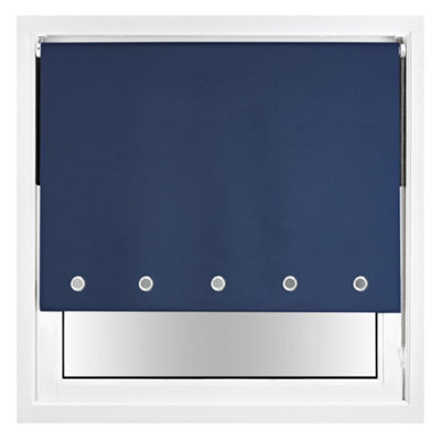 Furnished Thermal Blackout Roller Blinds With Round Eyelets & Metal Fittings - Navy Blue (W)75Cm (L)165Cm