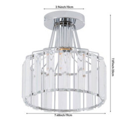 Thehotsale E27 Modern Chrome Flush Mount Crystal Ceiling Light With Geometric Metal Rod Shade, 60W - thumbnail 6