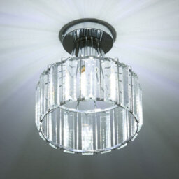Thehotsale E27 Modern Chrome Flush Mount Crystal Ceiling Light With Geometric Metal Rod Shade, 60W - thumbnail 4