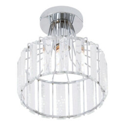 Thehotsale E27 Modern Chrome Flush Mount Crystal Ceiling Light With Geometric Metal Rod Shade, 60W - thumbnail 5