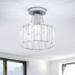 Thehotsale E27 Modern Chrome Flush Mount Crystal Ceiling Light With Geometric Metal Rod Shade, 60W - thumbnail 2