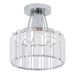 Thehotsale E27 Modern Chrome Flush Mount Crystal Ceiling Light With Geometric Metal Rod Shade, 60W - thumbnail 3