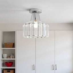 Thehotsale E27 Modern Chrome Flush Mount Crystal Ceiling Light With Geometric Metal Rod Shade, 60W