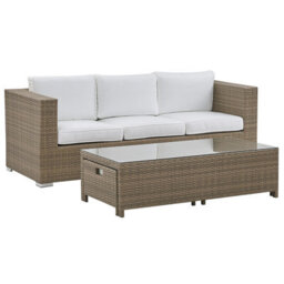 Beliani Garden Lounge Set With Table And Ottoman 5 Seater Belluno Pe Rattan White - thumbnail 6