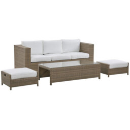 Beliani Garden Lounge Set With Table And Ottoman 5 Seater Belluno Pe Rattan White - thumbnail 4