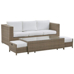 Beliani Garden Lounge Set With Table And Ottoman 5 Seater Belluno Pe Rattan White - thumbnail 5