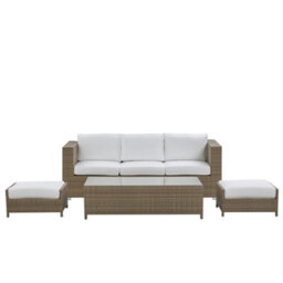 Beliani Garden Lounge Set With Table And Ottoman 5 Seater Belluno Pe Rattan White - thumbnail 1