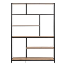 Wyld Haus El Paso Asymmetrical Black Bookcase With 5 Wild Oak Effect Shelves - thumbnail 3
