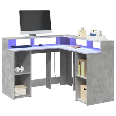 Walplus Desk With Led Lights Concrete Grey 130X130X91 Cm Engineered Wood - image 1