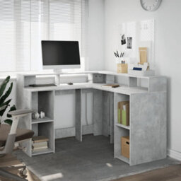 Walplus Desk With Led Lights Concrete Grey 130X130X91 Cm Engineered Wood - thumbnail 4