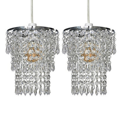 Valuelights 3 Tier Pair Of Clear Acrylic Bead Droplet Ceiling Lamp Shades - image 1