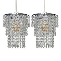 Valuelights 3 Tier Pair Of Clear Acrylic Bead Droplet Ceiling Lamp Shades