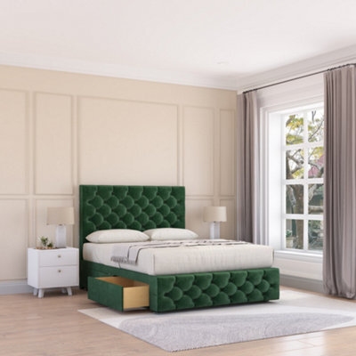 "Sloomy 5Ft Watson Divan Bed Base Emerald Plush ,4 Drawers, 12"" Footboard & 54"" Floor Standing Headboard - King" - image 1