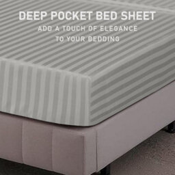 Ameha Stripe Fitted Sheet 40 Cm Deep Pocket- Hypoallergenic Easy Care Silver Bed Sheets Uk Double Bedsheet(137X190Cm) - thumbnail 3