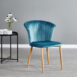 Life Interiors Single Blue Elsa Velvet Dining Chair With Wooden Legs, Curved Back & Comfortable Seating - thumbnail 2