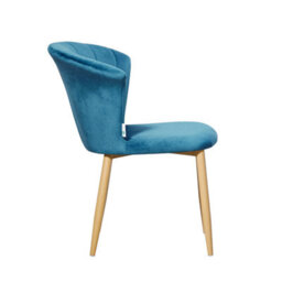 Life Interiors Single Blue Elsa Velvet Dining Chair With Wooden Legs, Curved Back & Comfortable Seating - thumbnail 3