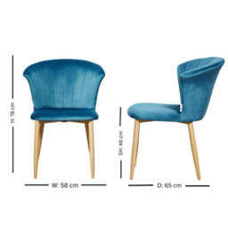 Life Interiors Single Blue Elsa Velvet Dining Chair With Wooden Legs, Curved Back & Comfortable Seating - thumbnail 6