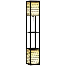 Homcom 2-Light Modern Floor Lamp With Shelves For Living Room, Bedroom, Black - thumbnail 2
