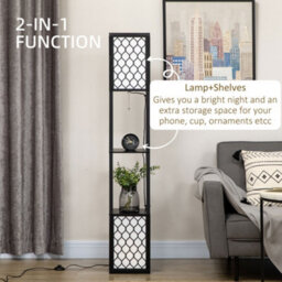 Homcom 2-Light Modern Floor Lamp With Shelves For Living Room, Bedroom, Black - thumbnail 4
