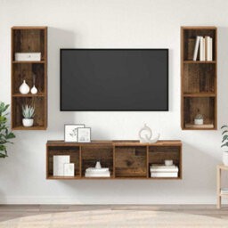 Berkfield Tv Cabinet Set Wall-Mounted 3 Pcs Old Wood 37 X 37 X 142.5 Cm - thumbnail 4