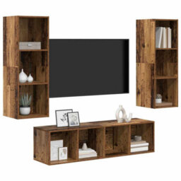 Berkfield Tv Cabinet Set Wall-Mounted 3 Pcs Old Wood 37 X 37 X 142.5 Cm - thumbnail 3