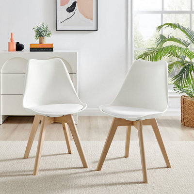 Furniturebox Set Of 2 Dining Chairs - Stockholm Scandi Dining Chairs - White Plastic Wood Leg Dining Chairs - Kitchen Dining Room Chairs - image 1