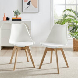 Furniturebox Set Of 2 Dining Chairs - Stockholm Scandi Dining Chairs - White Plastic Wood Leg Dining Chairs - Kitchen Dining Room Chairs - thumbnail 1