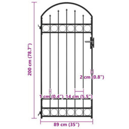 Berkfield Elegant Fence Gate With Arched Top Steel 89X200 Cm Black - thumbnail 8