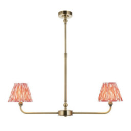 Luminosa Lighting Luminosa Lille Antique Brass Plate Pendant Light With Coral Pink Fabric Ikat Shade 16Cm 2X B22