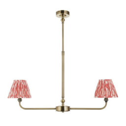 Luminosa Lighting Luminosa Lille Antique Brass Plate Pendant Light With Coral Pink Fabric Ikat Shade 16Cm 2X B22 - thumbnail 6