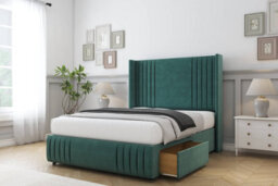 "Sloomy Camden Emerald Plush Divan Bed With Mattress 2 Drawers Foot-End With 54"" Wingback & 12"" Footboard 4'6 Double" - thumbnail 3