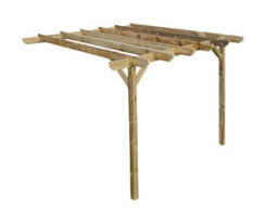 Arbor Garden Solutions Lean To Wooden Garden Pergola Kit - Chamfered Design Wall Mounted Gazebo, 2.4M X 3.6M (Natural Finish) - thumbnail 1