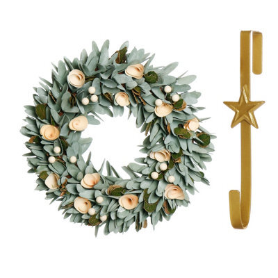 Dibor 35Cm Crocus And Berry Front Door Christmas Wreath With Star Wreath Hanger - image 1