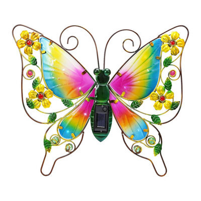 Solar-Powered Butterfly Wall Light With 14 Leds, Decorative Ornament For Fences Or Sheds