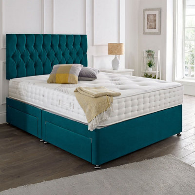 Dining Tables Beirut Matching Headboard Divan Set, 2 Drawer On Same Side With Sprung 1500 Comfort Mattress - Plush Jade - Double - image 1