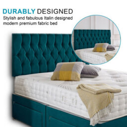 Dining Tables Beirut Matching Headboard Divan Set, 2 Drawer On Same Side With Sprung 1500 Comfort Mattress - Plush Jade - Double - thumbnail 3