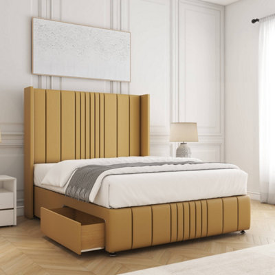 Bsspoke Elise Divan Bed Set Mustard Plush Velvet 54Inch Headboard & Footboard 2 Drawers Footend & No Mattress In All Sizes - image 1